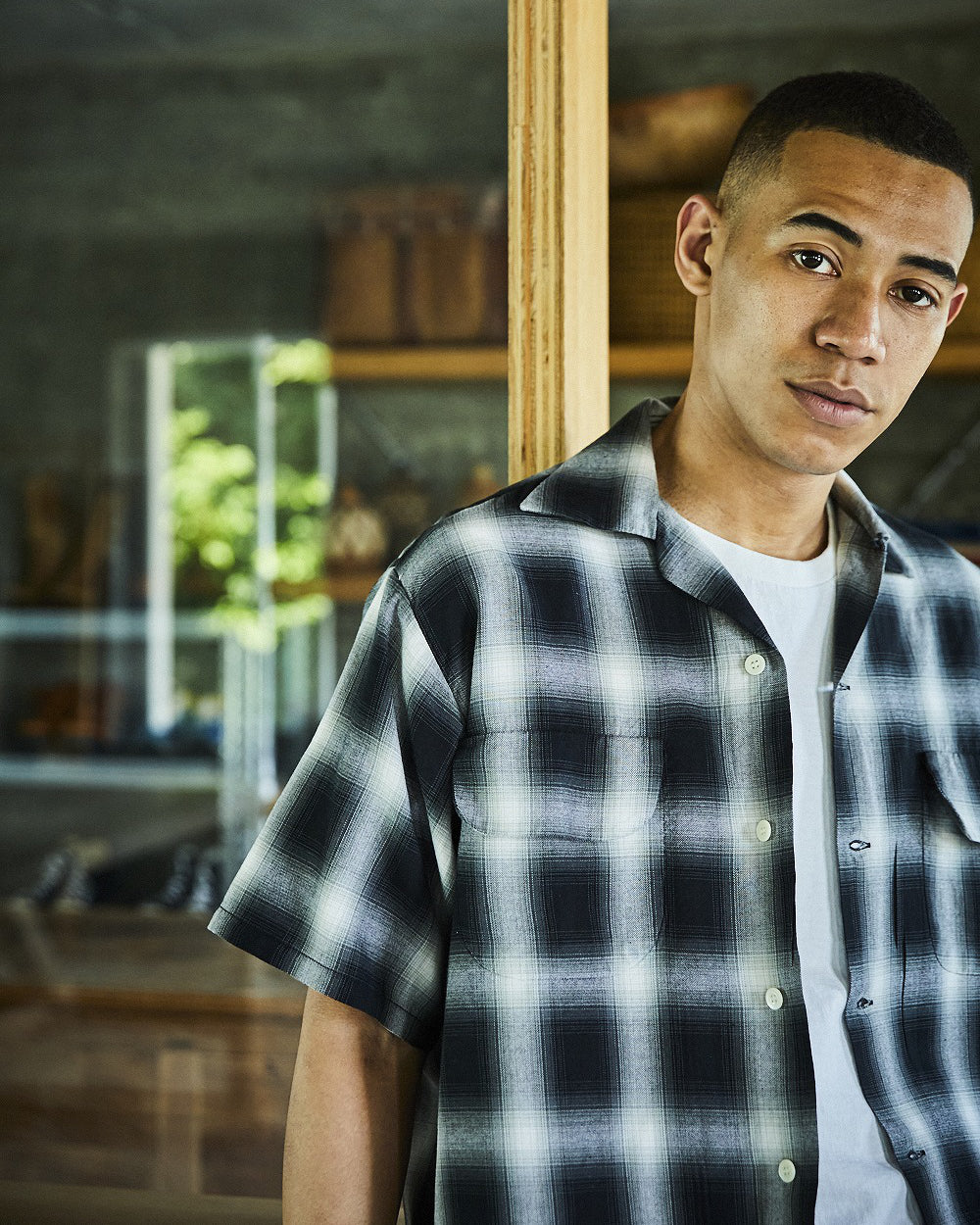 Ombre Check Short Sleeve Shirt - Black Check