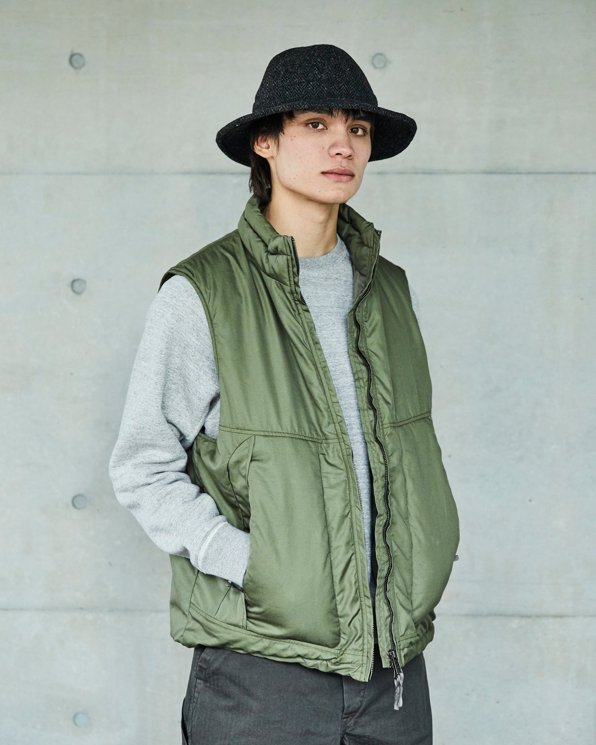 Cotton × Nylon Padded Vest - Army Green