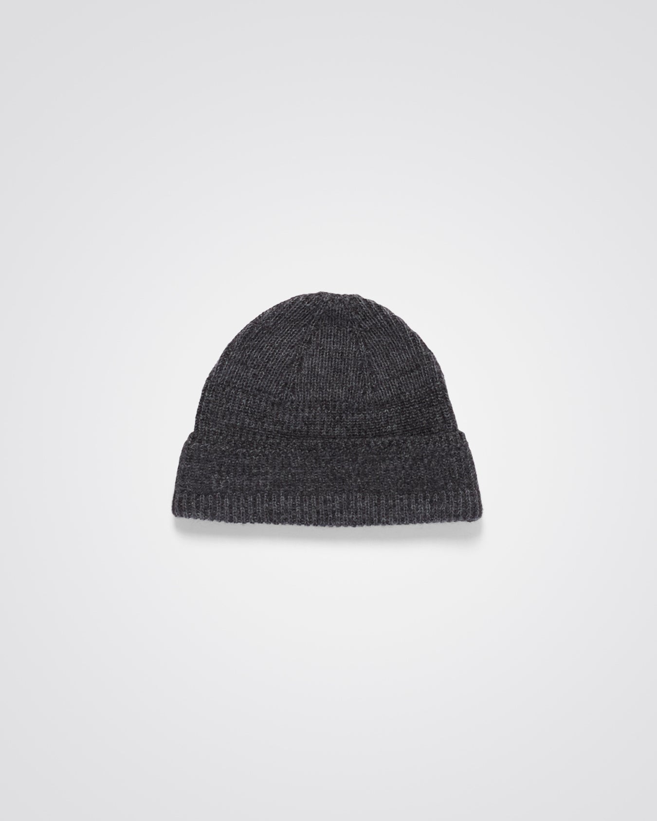 Wool Cotton Rib Beanie - Dark Grey Melange