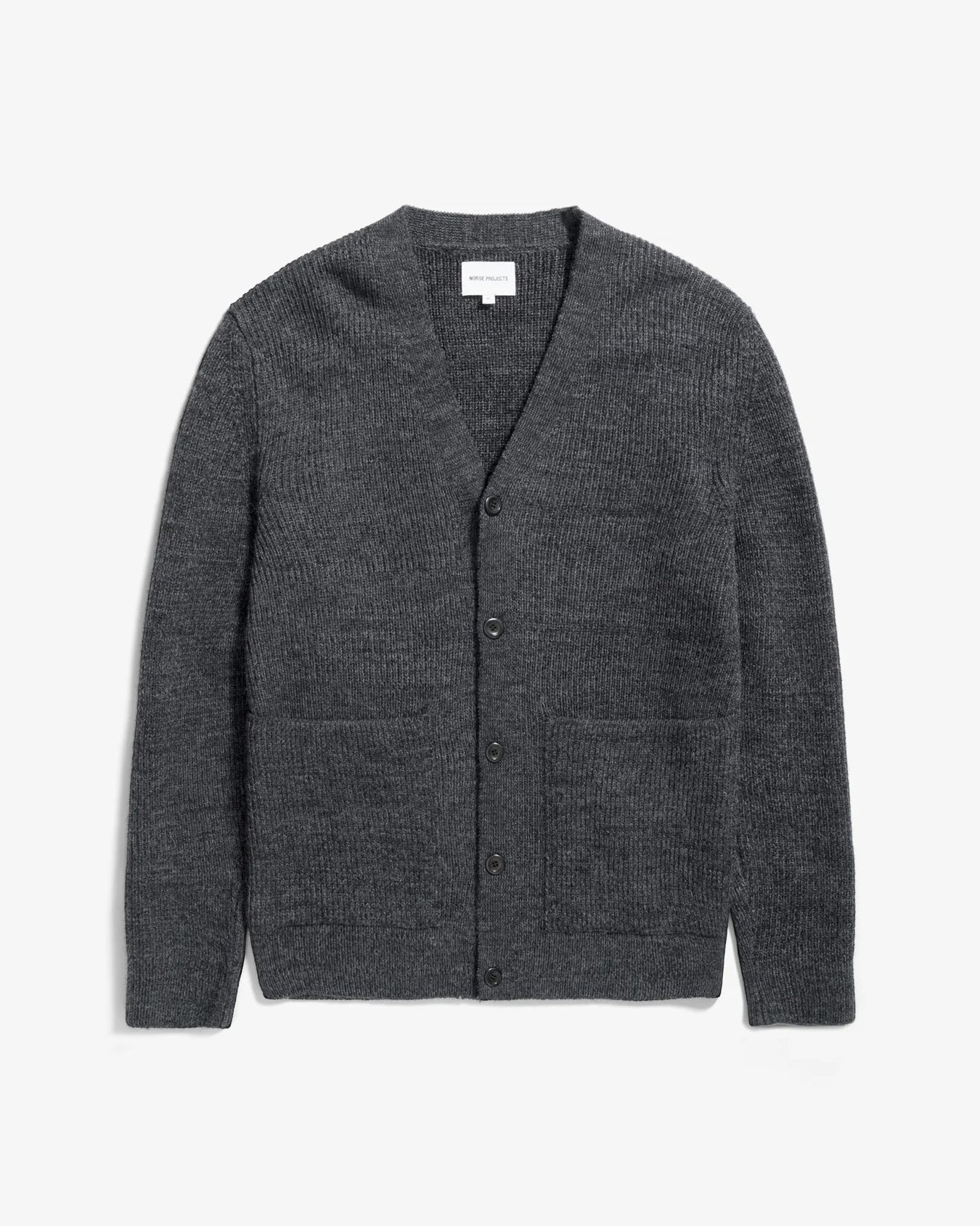 Loki Wool Cotton Rib Cardigan - Dark Grey Melange