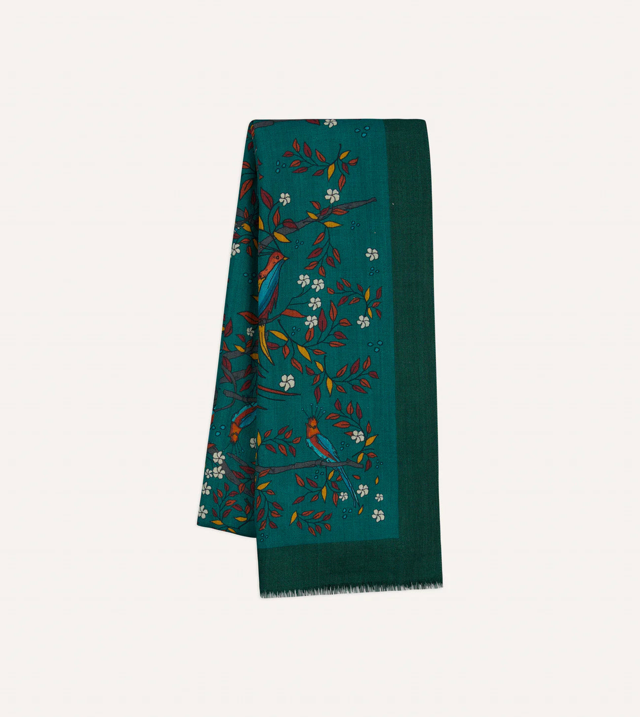 Birds of Paradise Print Wool Scarf - Green