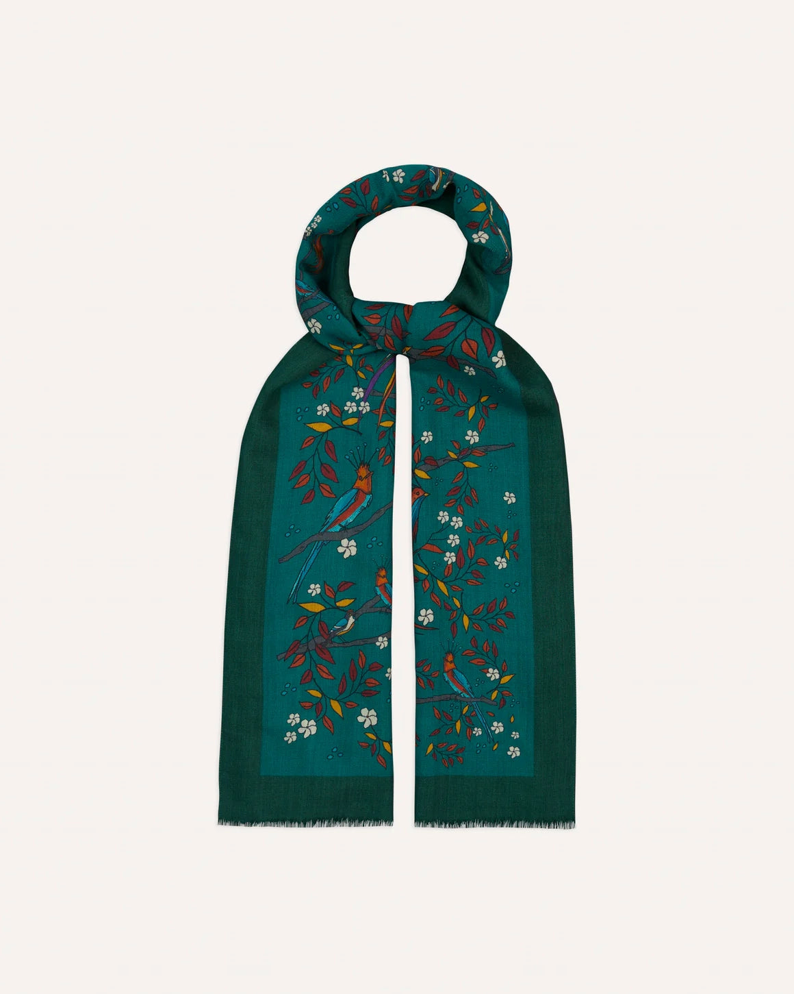 Birds of Paradise Print Wool Scarf - Green