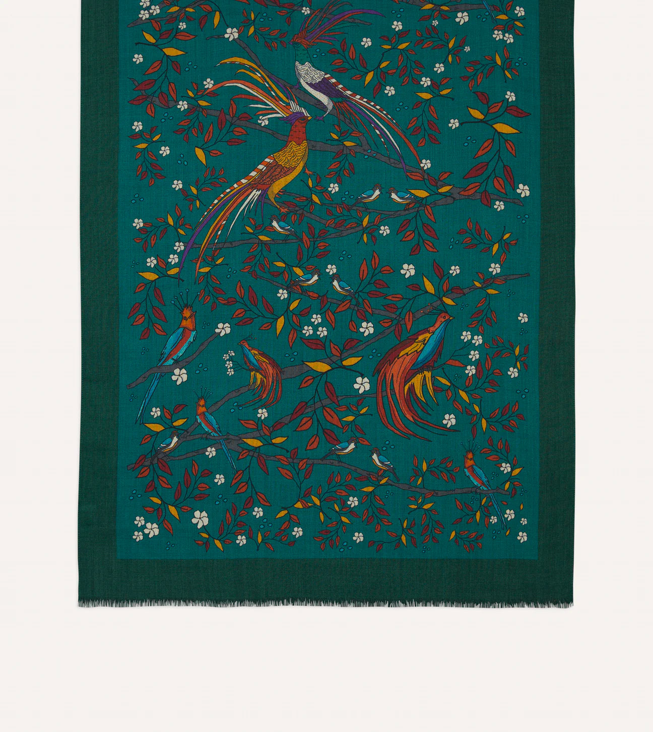 Birds of Paradise Print Wool Scarf - Green