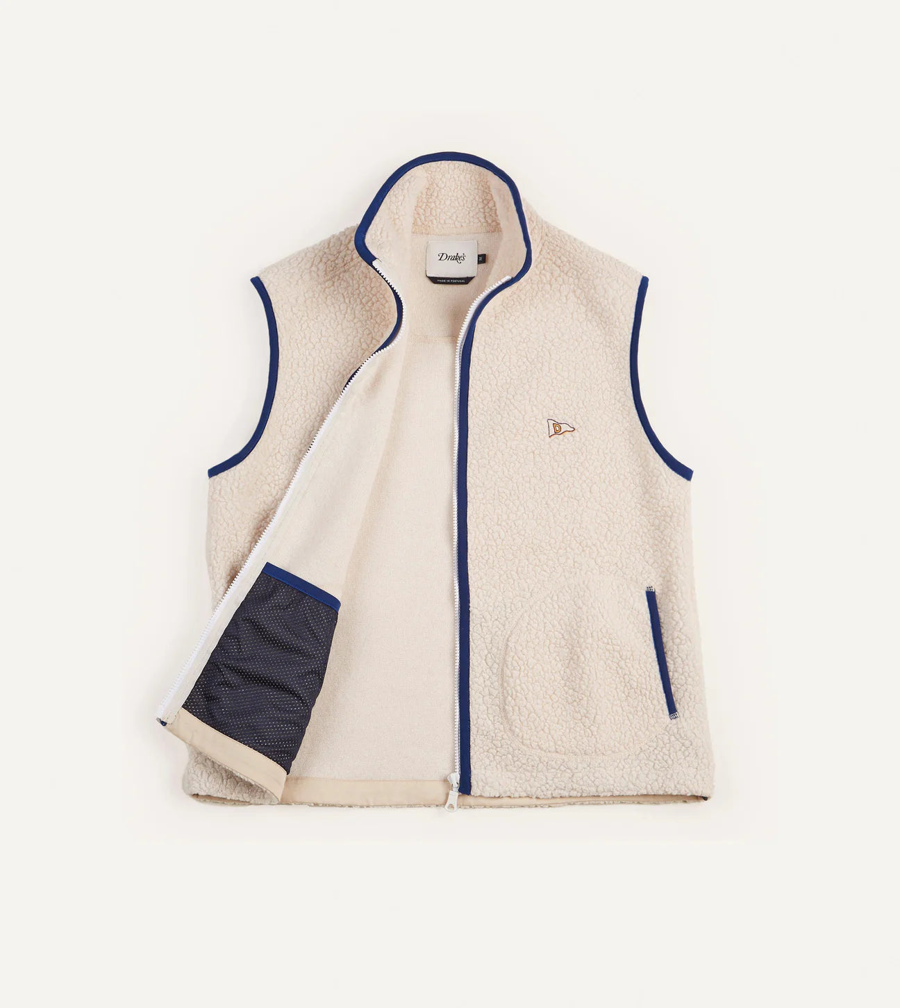 Boucle Wool Zip Fleece Vest - Ecru