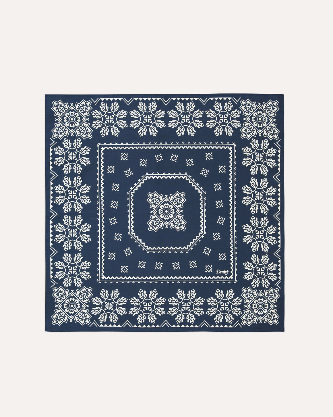 Traditional Print Silk Bandana - Navy