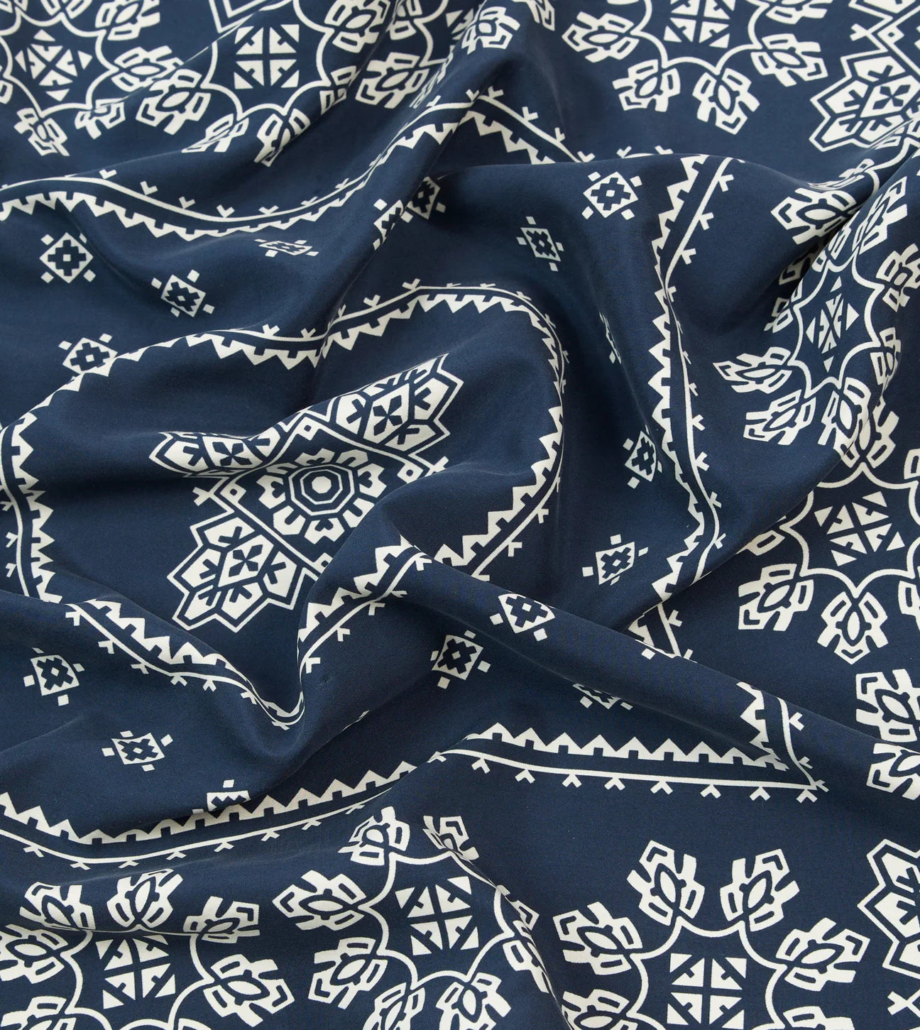 Traditional Print Silk Bandana - Navy