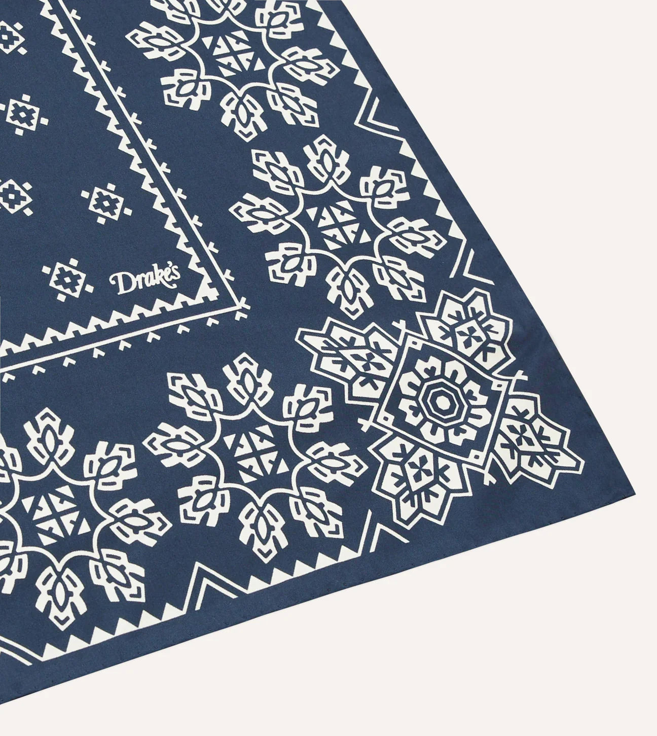 Traditional Print Silk Bandana - Navy