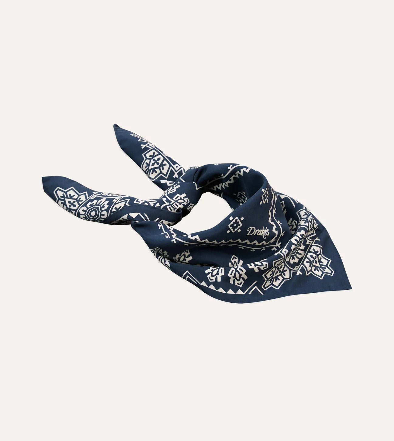 Traditional Print Silk Bandana - Navy