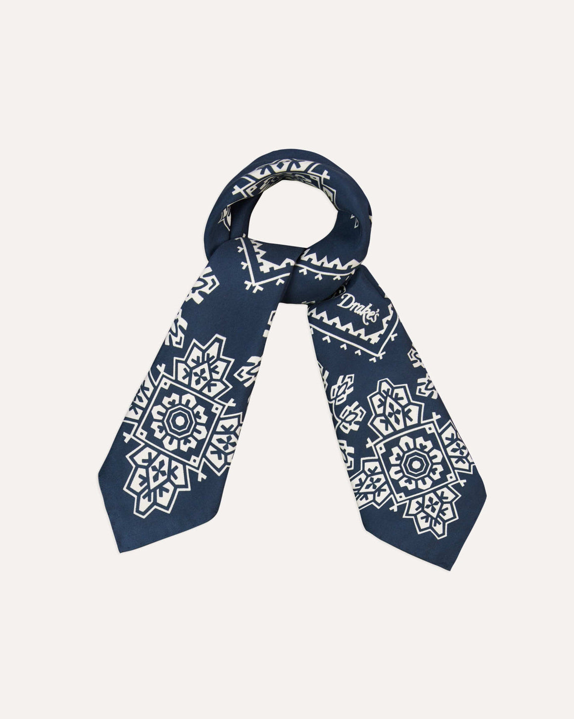 Traditional Print Silk Bandana - Navy