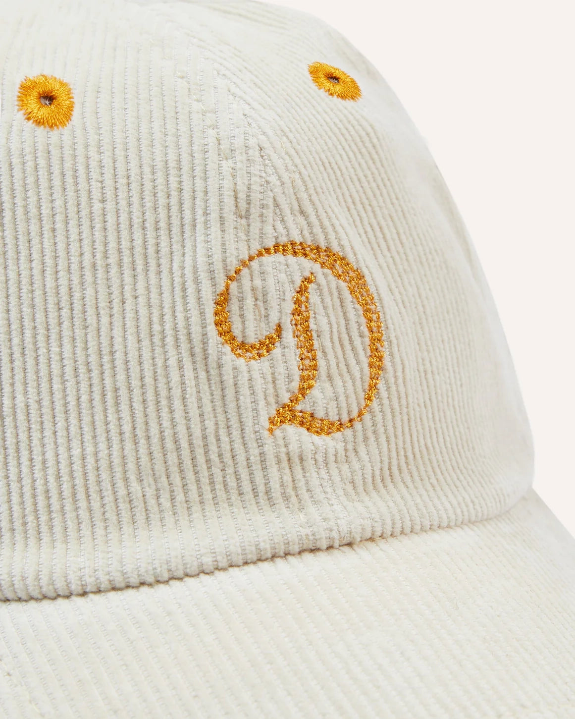 D' Capital Embroidery Corduroy Baseball Hat - Ecru