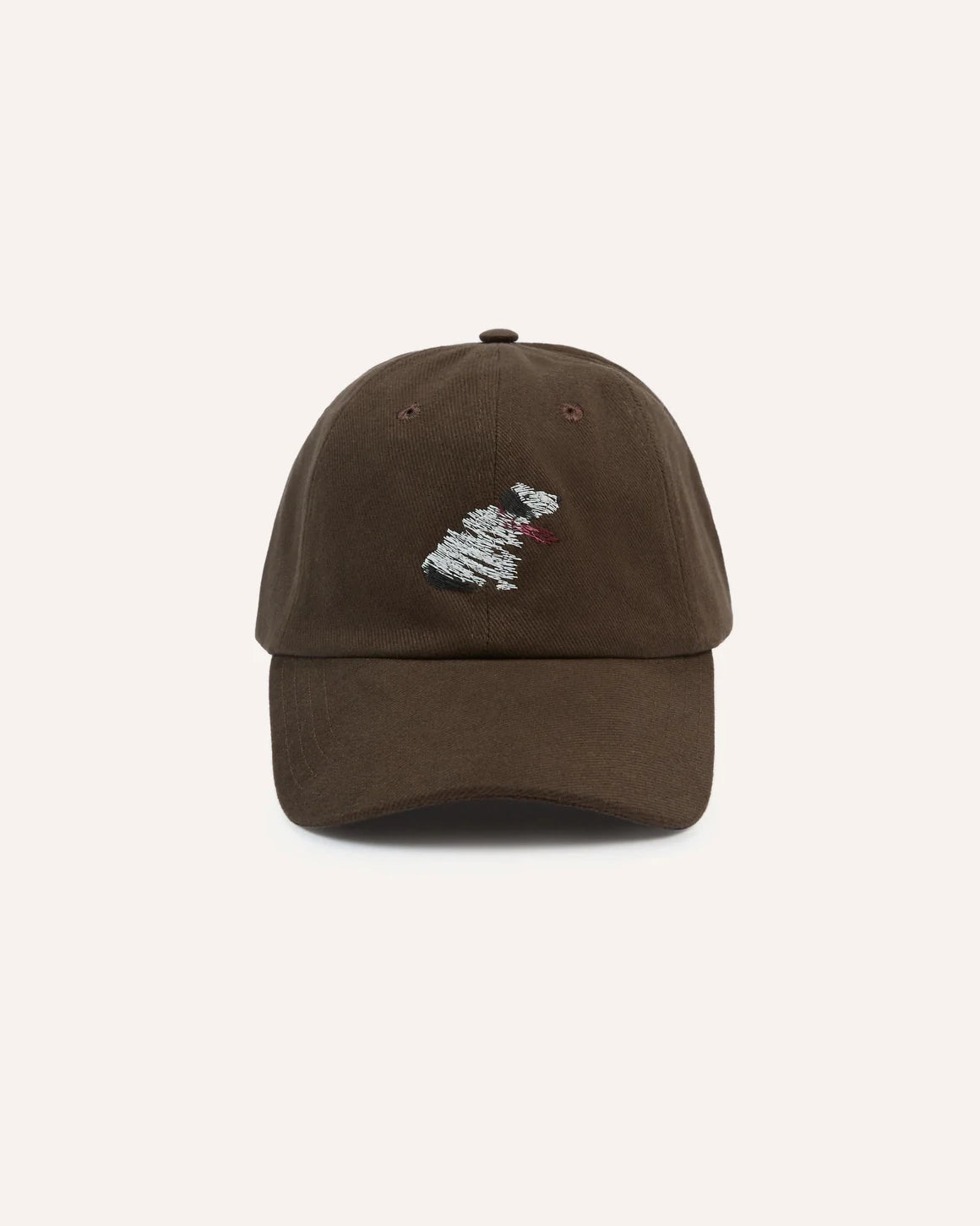 Embroidered Dog Heavy Twill Baseball Hat - Brown