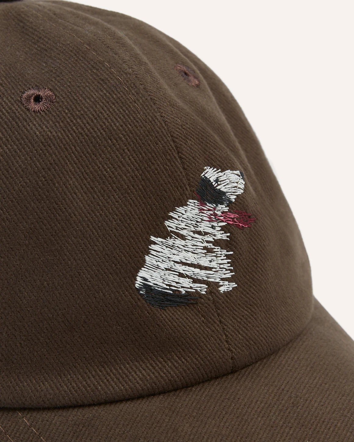 Embroidered Dog Heavy Twill Baseball Hat - Brown