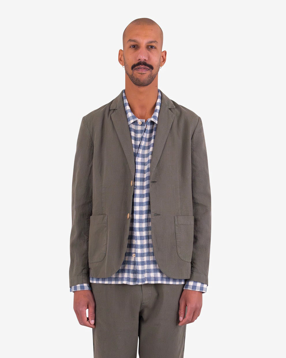 Cotton Linen Blazer - Dark Sage