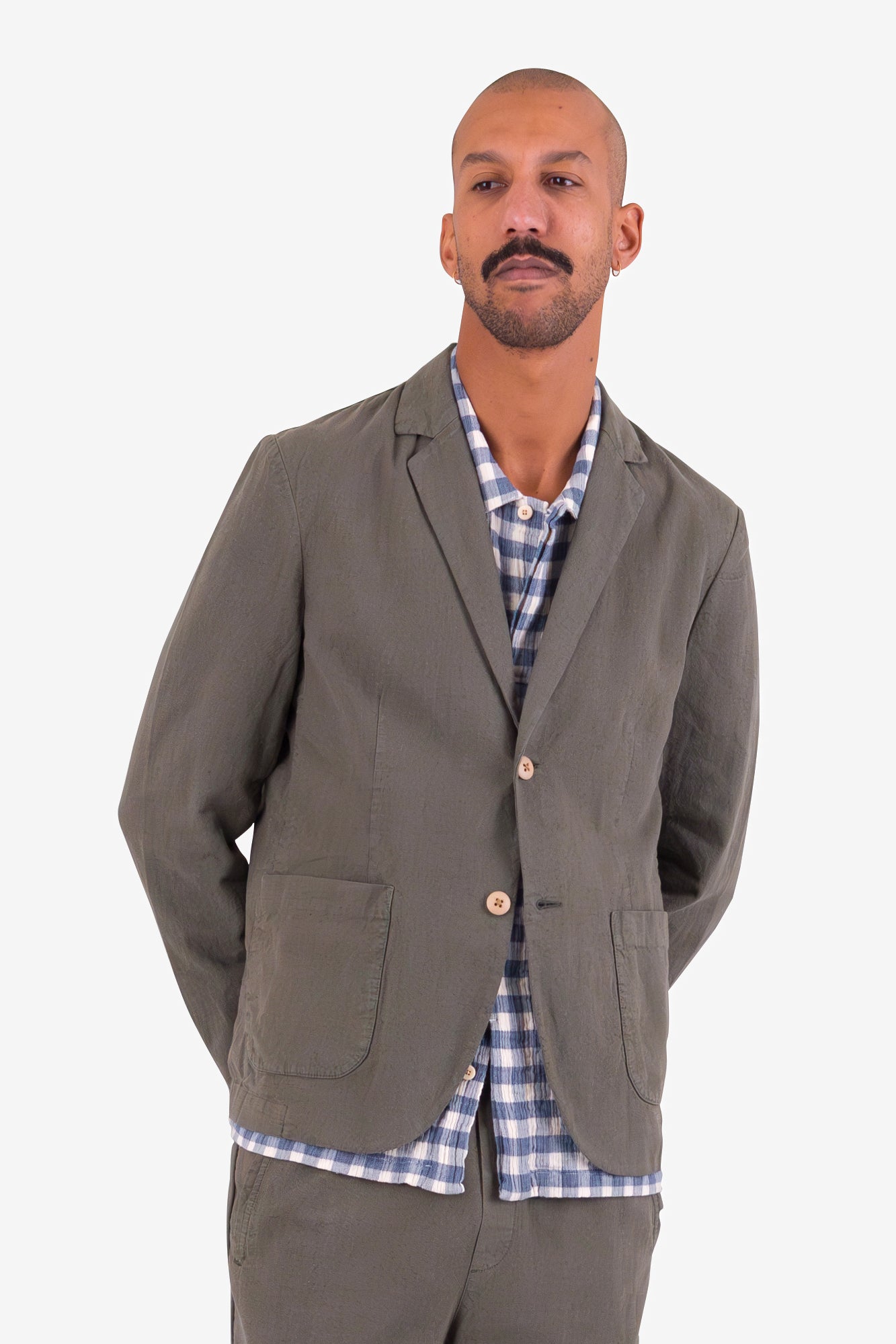 Cotton Linen Blazer - Dark Sage