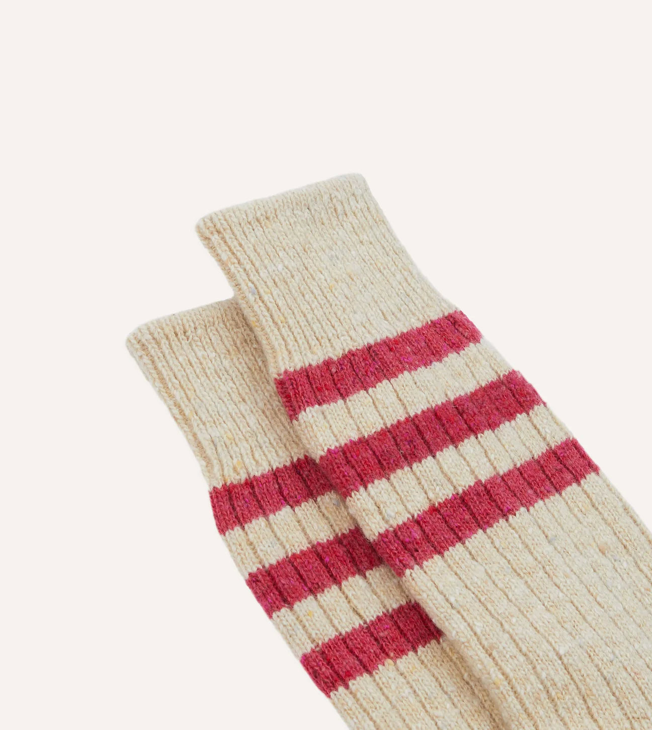 Irish Donegal Wool Boot Socks - Ecru and Pink