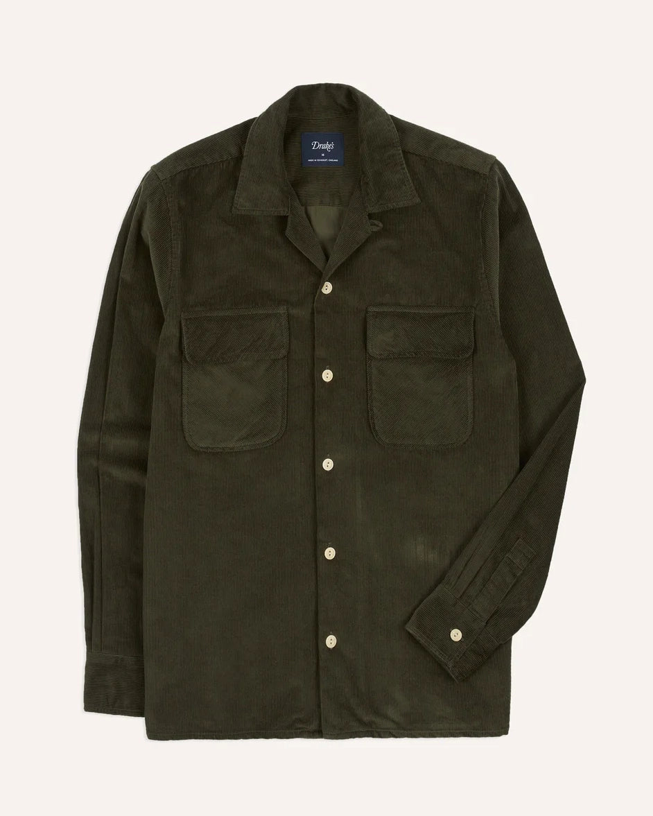 LS Camp Collar Corduroy Shirt - Olive