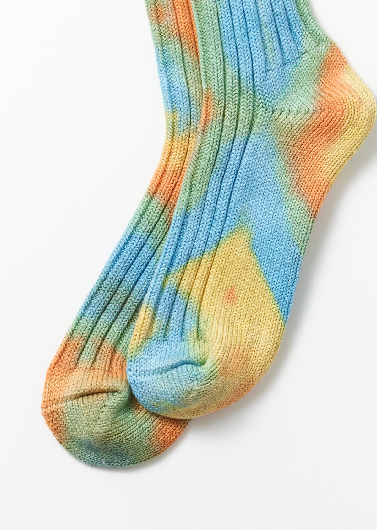 Chunky Ribbed Crew Socks "Tie Dye" - Orange/Light Blue/Light Yellow