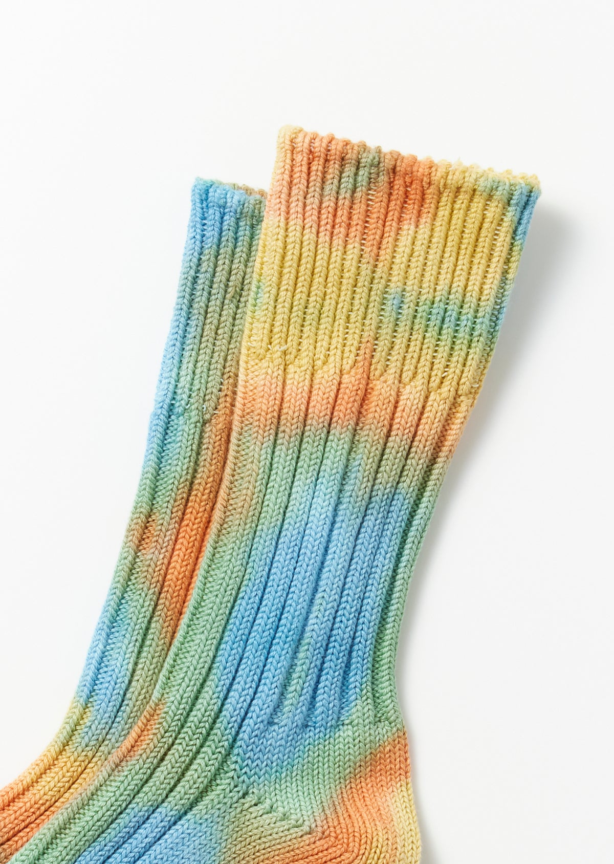 Chunky Ribbed Crew Socks "Tie Dye" - Orange/Light Blue/Light Yellow