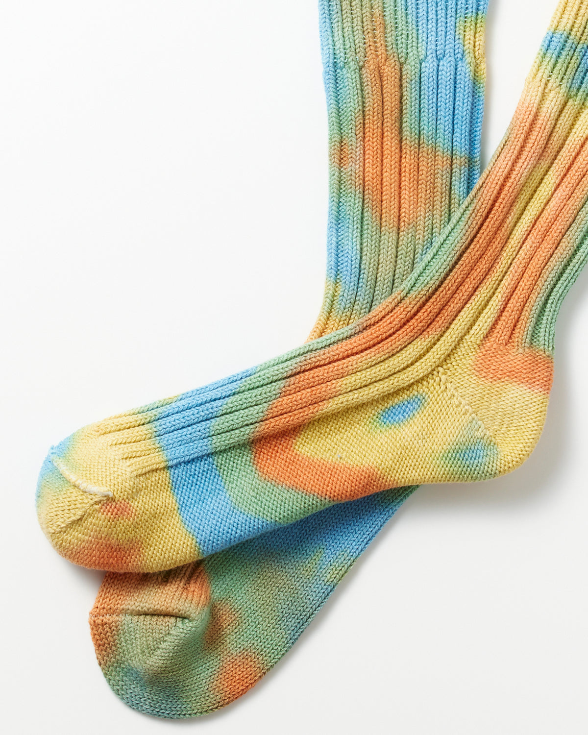 Chunky Ribbed Crew Socks "Tie Dye" - Orange/Light Blue/Light Yellow