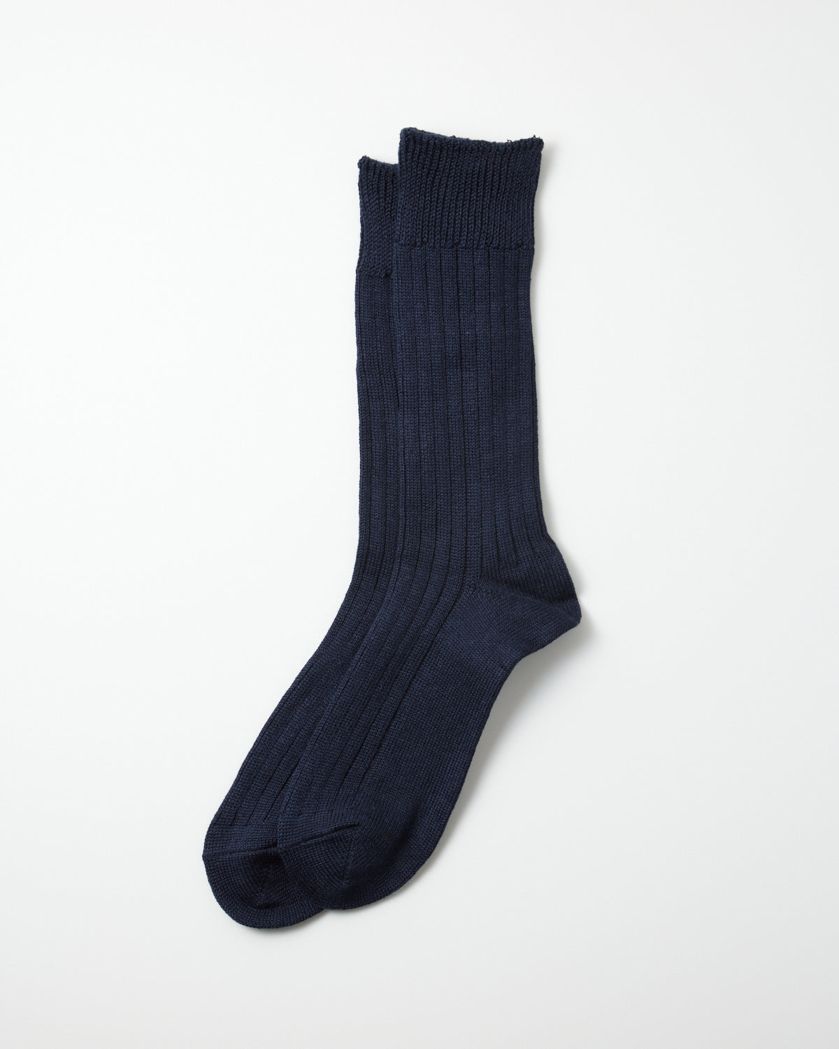 Linen Cotton Ribbed Crew - Navy