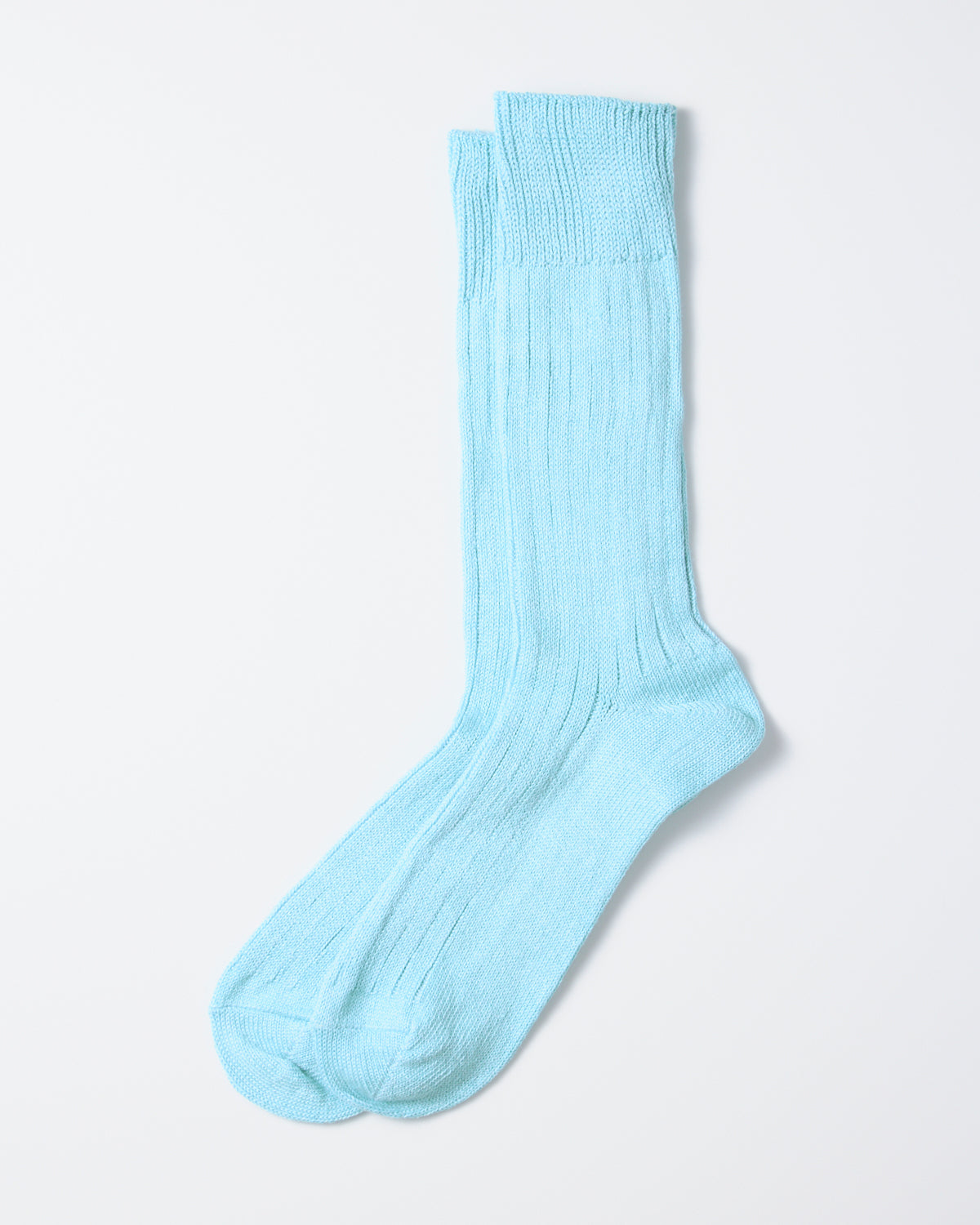 Linen Cotton Ribbed Crew - Sky Blue