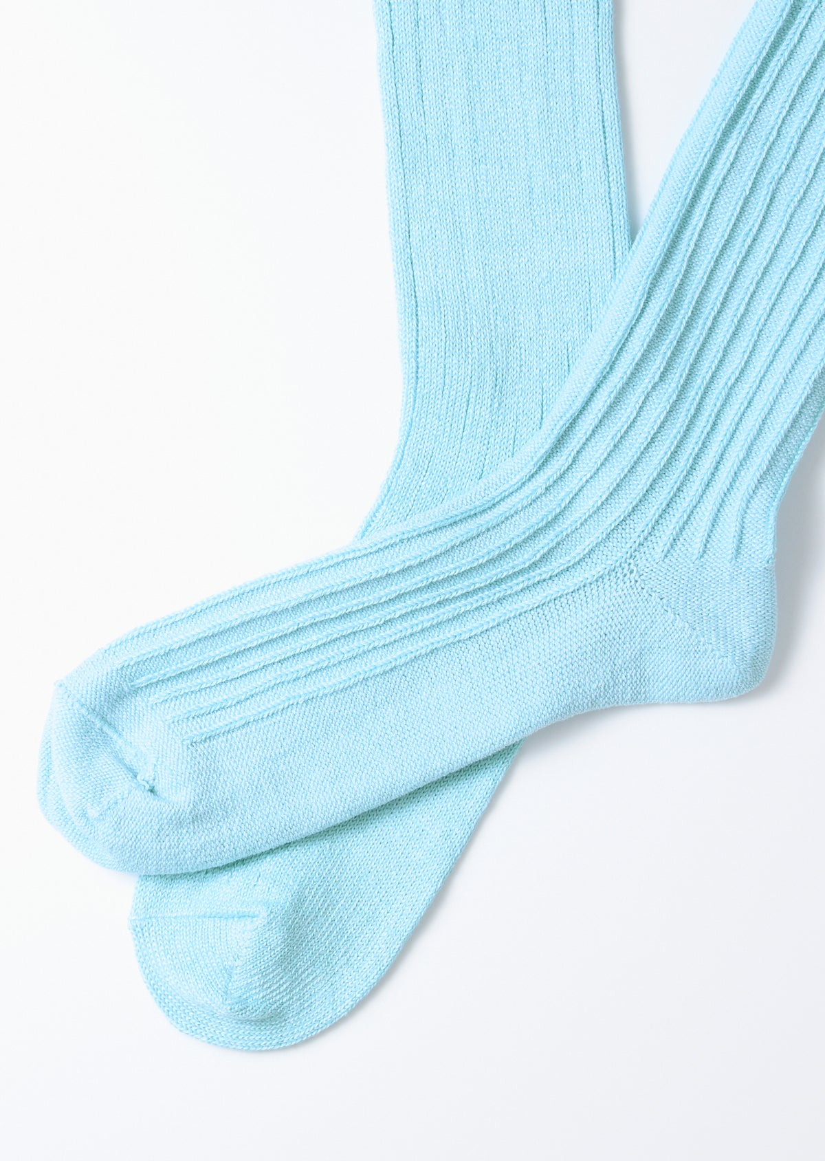 Linen Cotton Ribbed Crew - Sky Blue