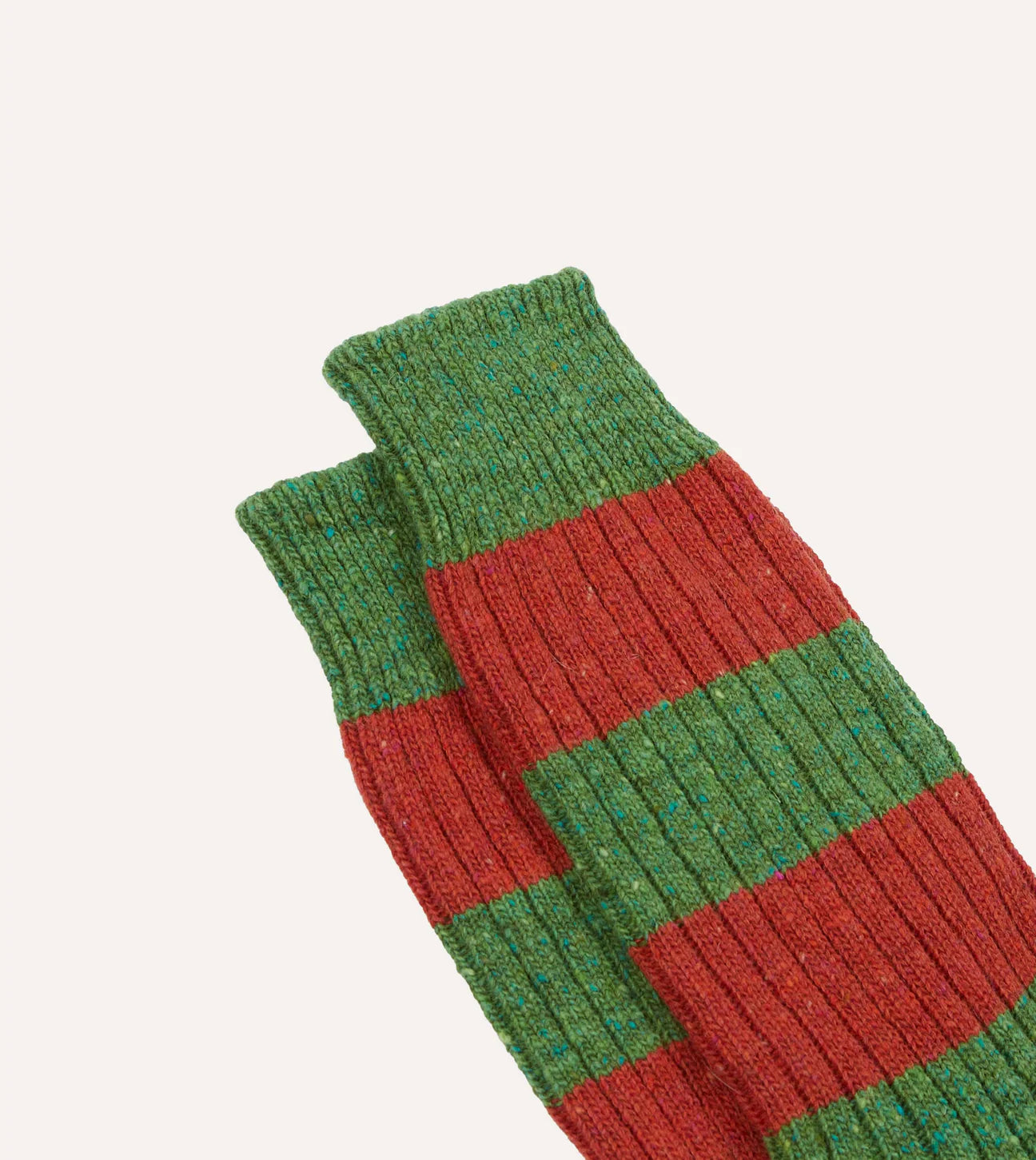 Wide Stripe Donegal Wool Socks - Green