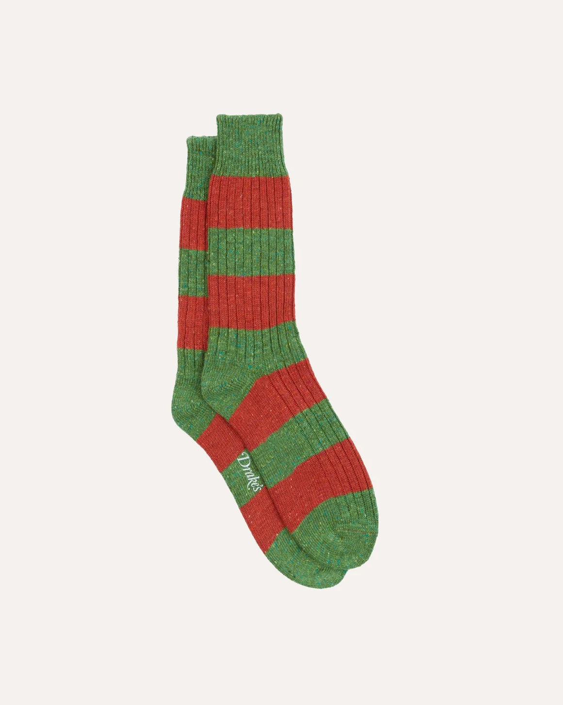 Wide Stripe Donegal Wool Socks - Green