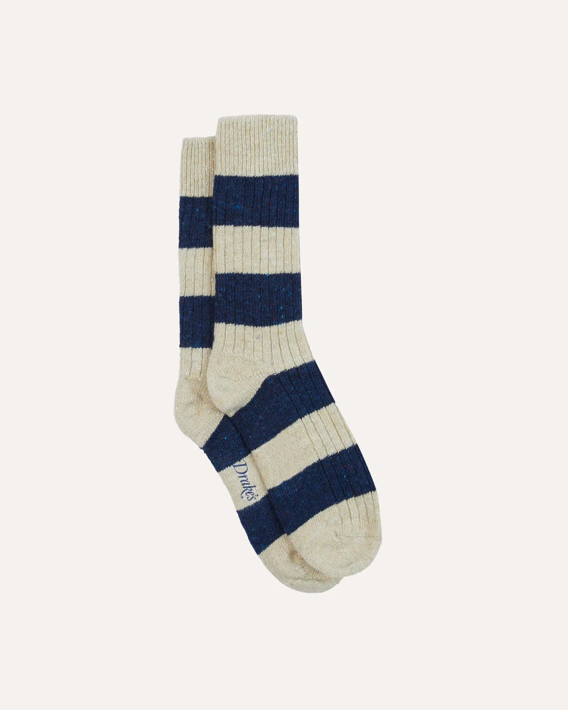 Wide Stripe Donegal Wool Socks - Navy