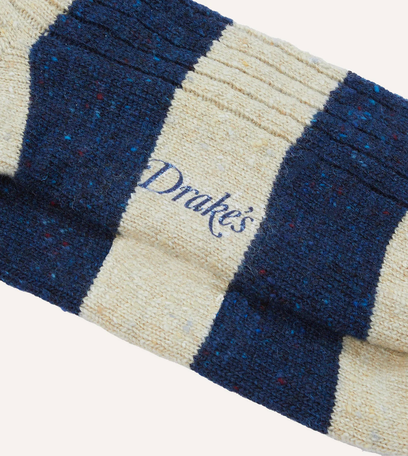 Wide Stripe Donegal Wool Socks - Navy