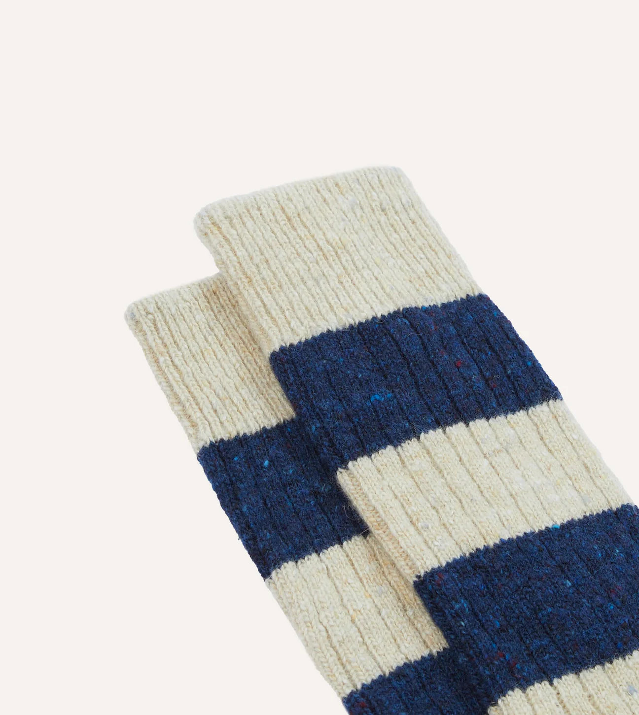 Wide Stripe Donegal Wool Socks - Navy