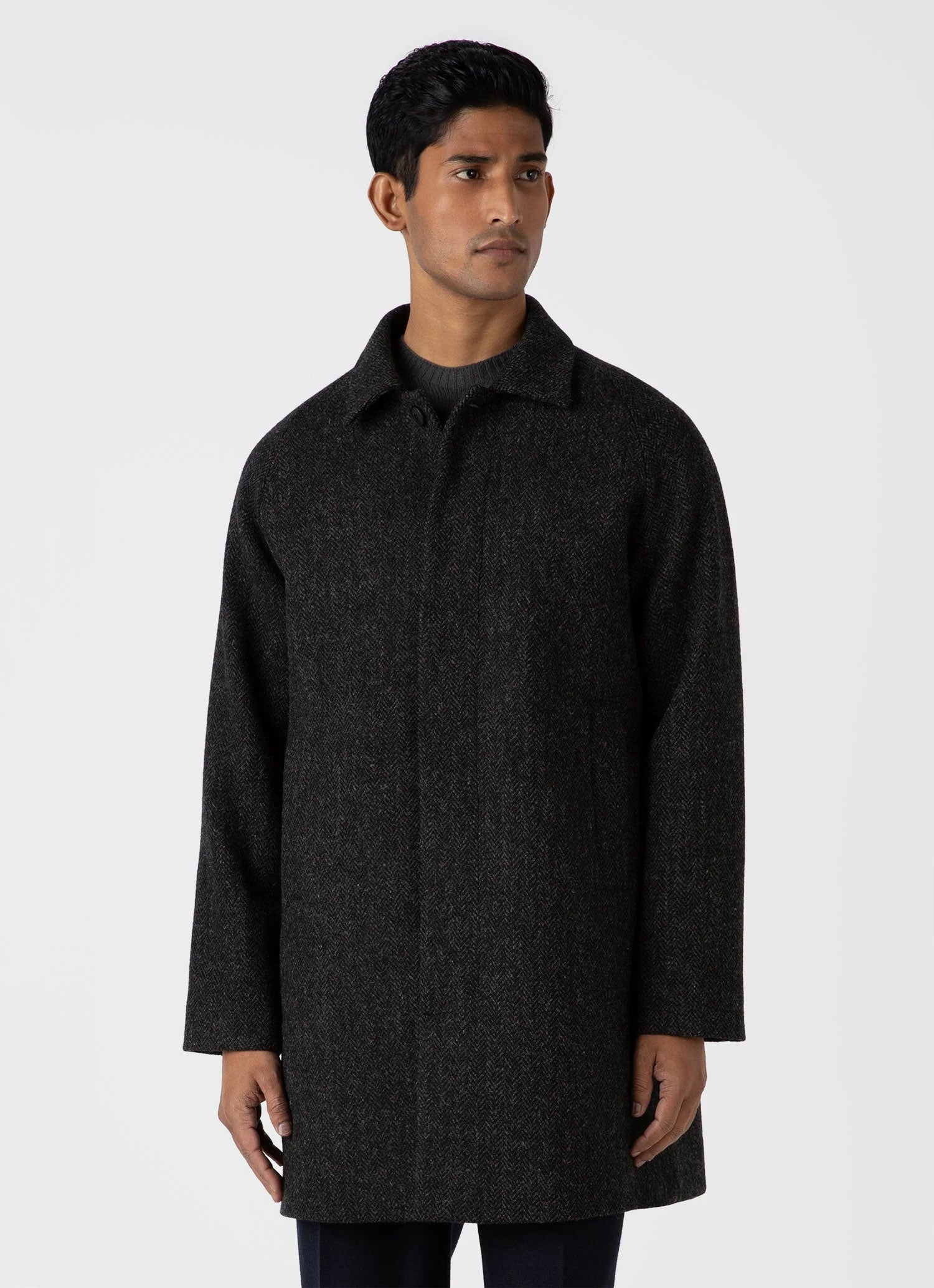 Harris Tweed Coat - Charcoal Melange Herringbone