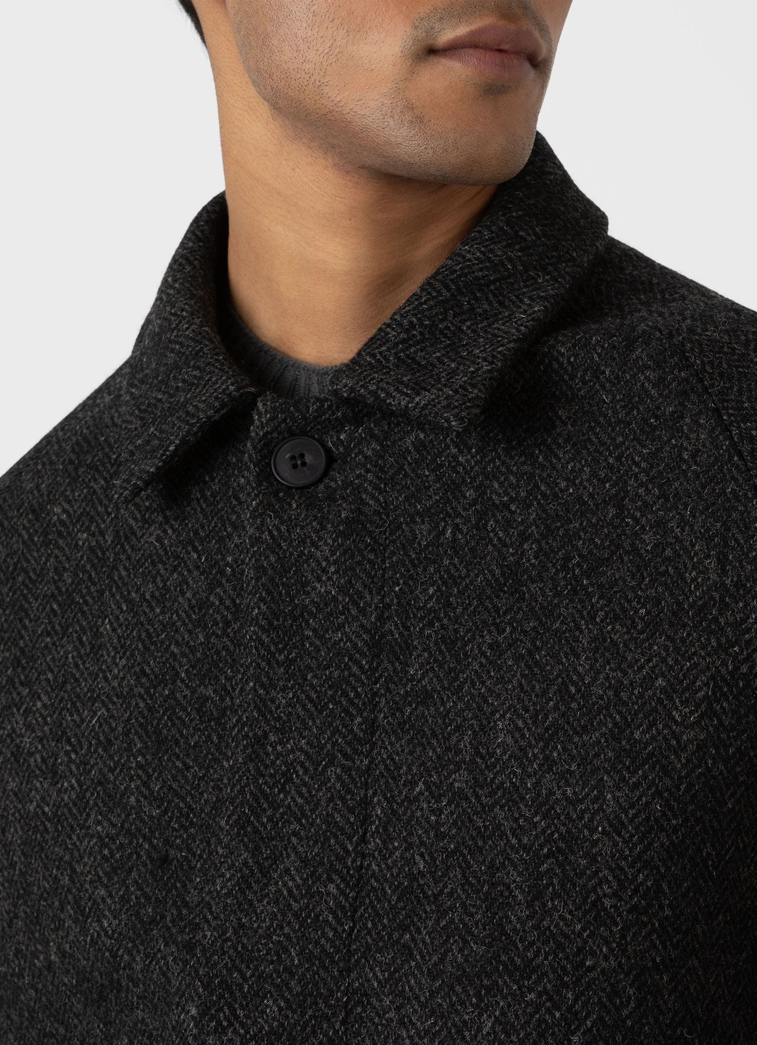 Harris Tweed Coat - Charcoal Melange Herringbone