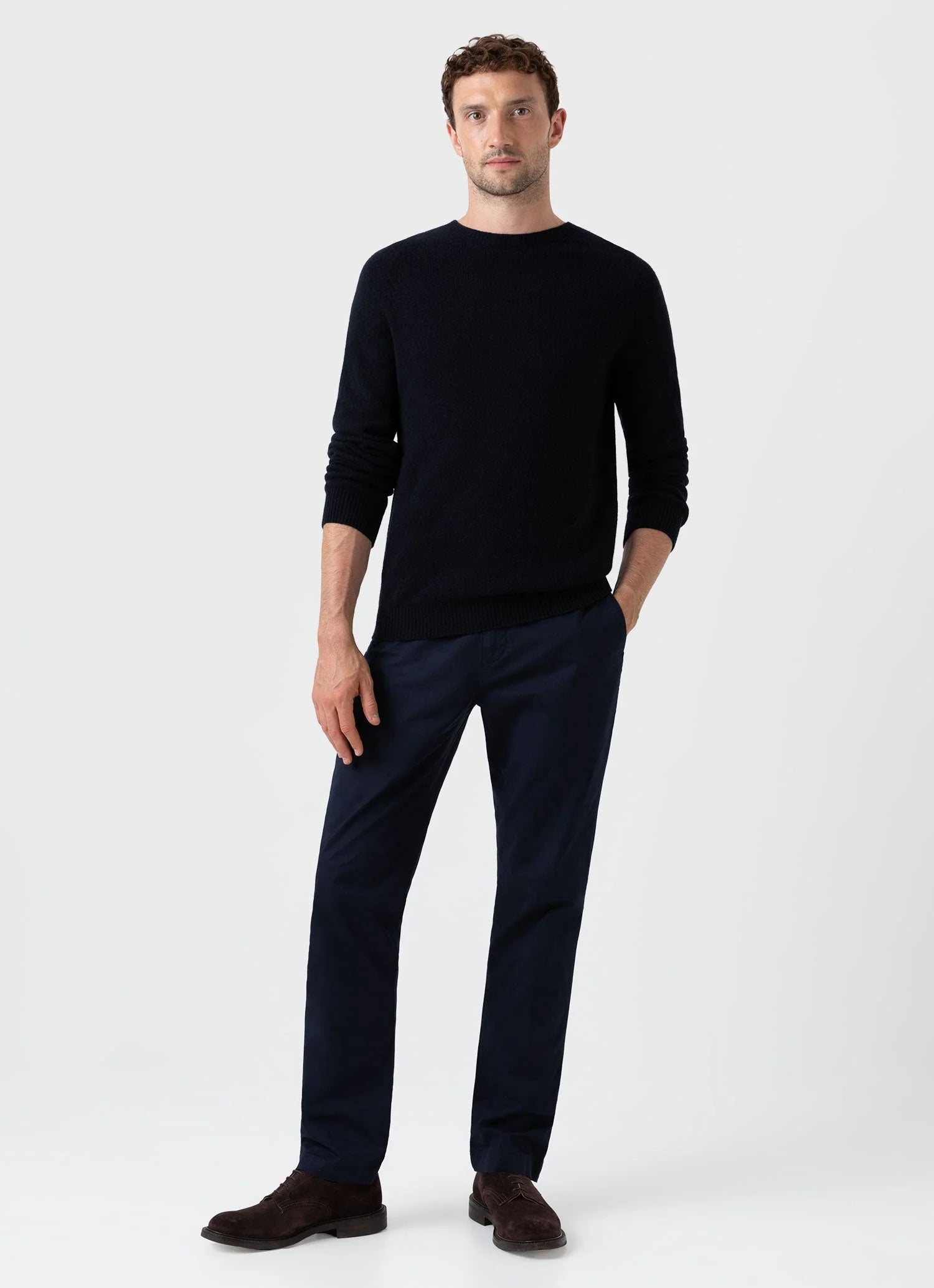 Lambswool Crew Neck - Dark Navy mouline