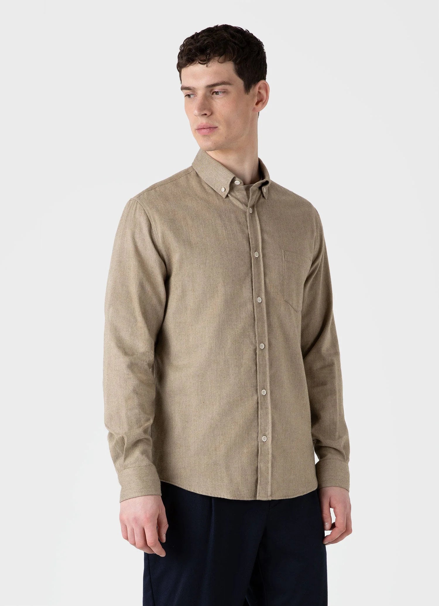 Brushed Cotton Flannel Shirt - Sandstone