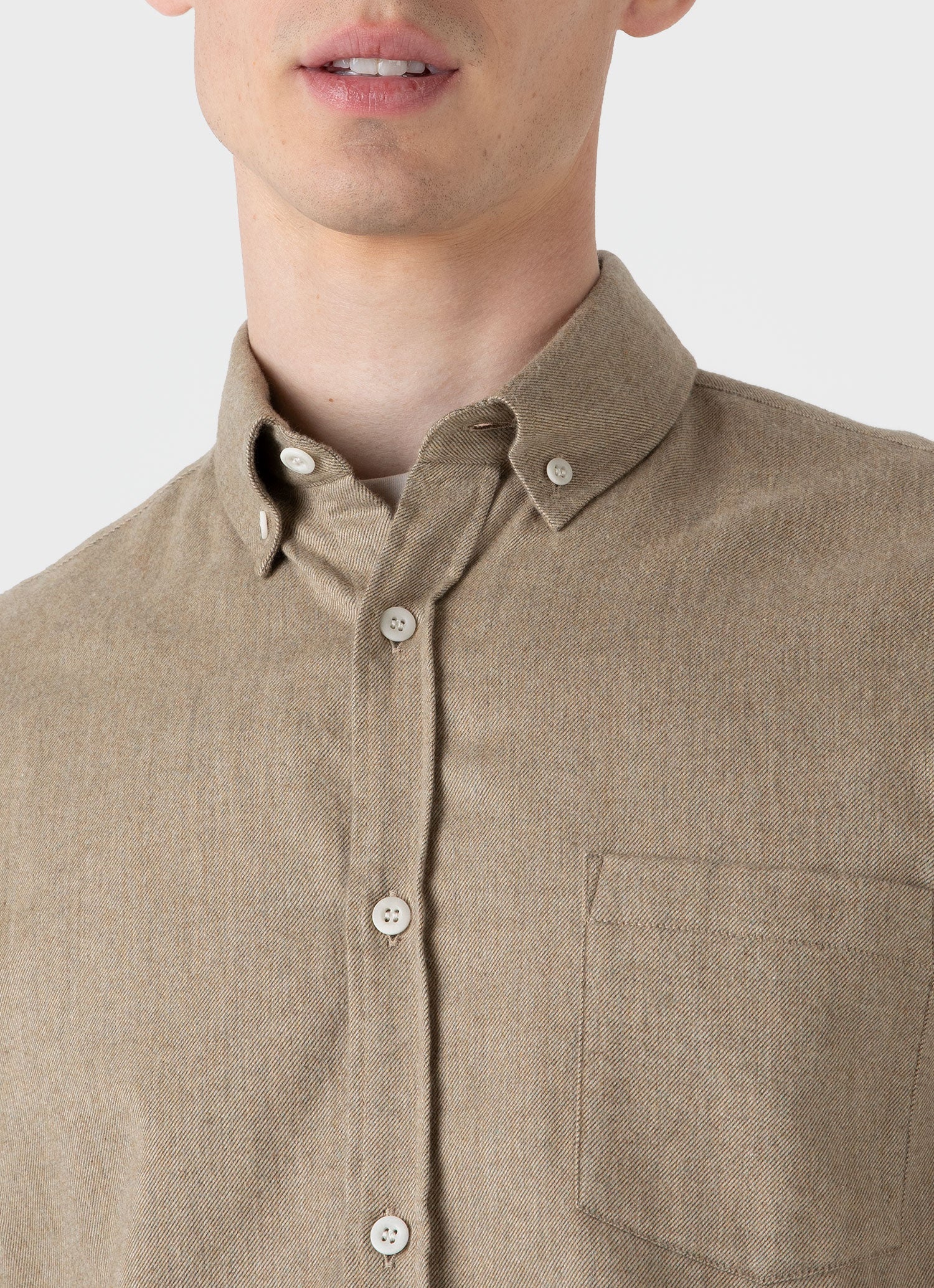 Brushed Cotton Flannel Shirt - Sandstone