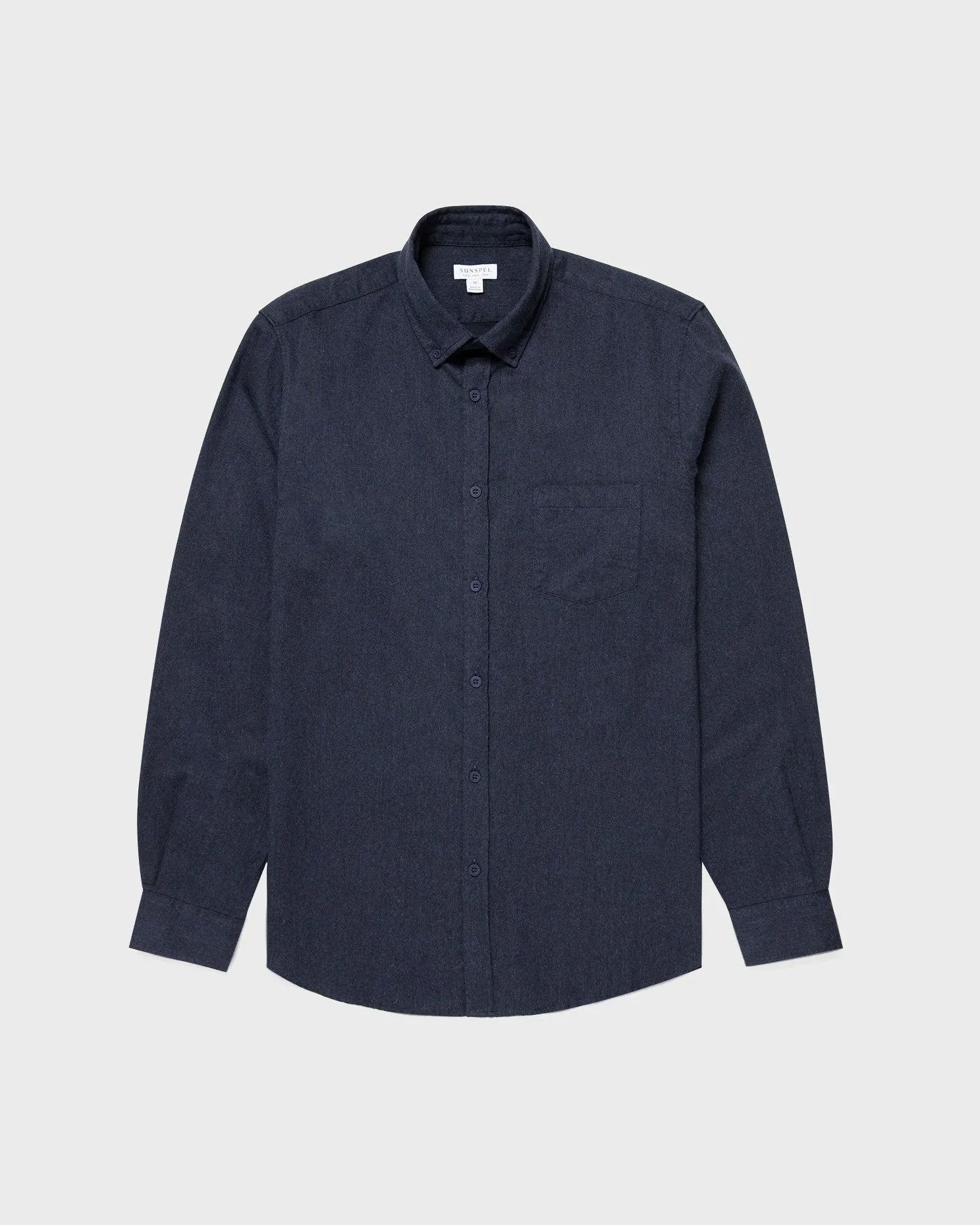 Brushed Cotton Flannel Shirt - Navy Melange