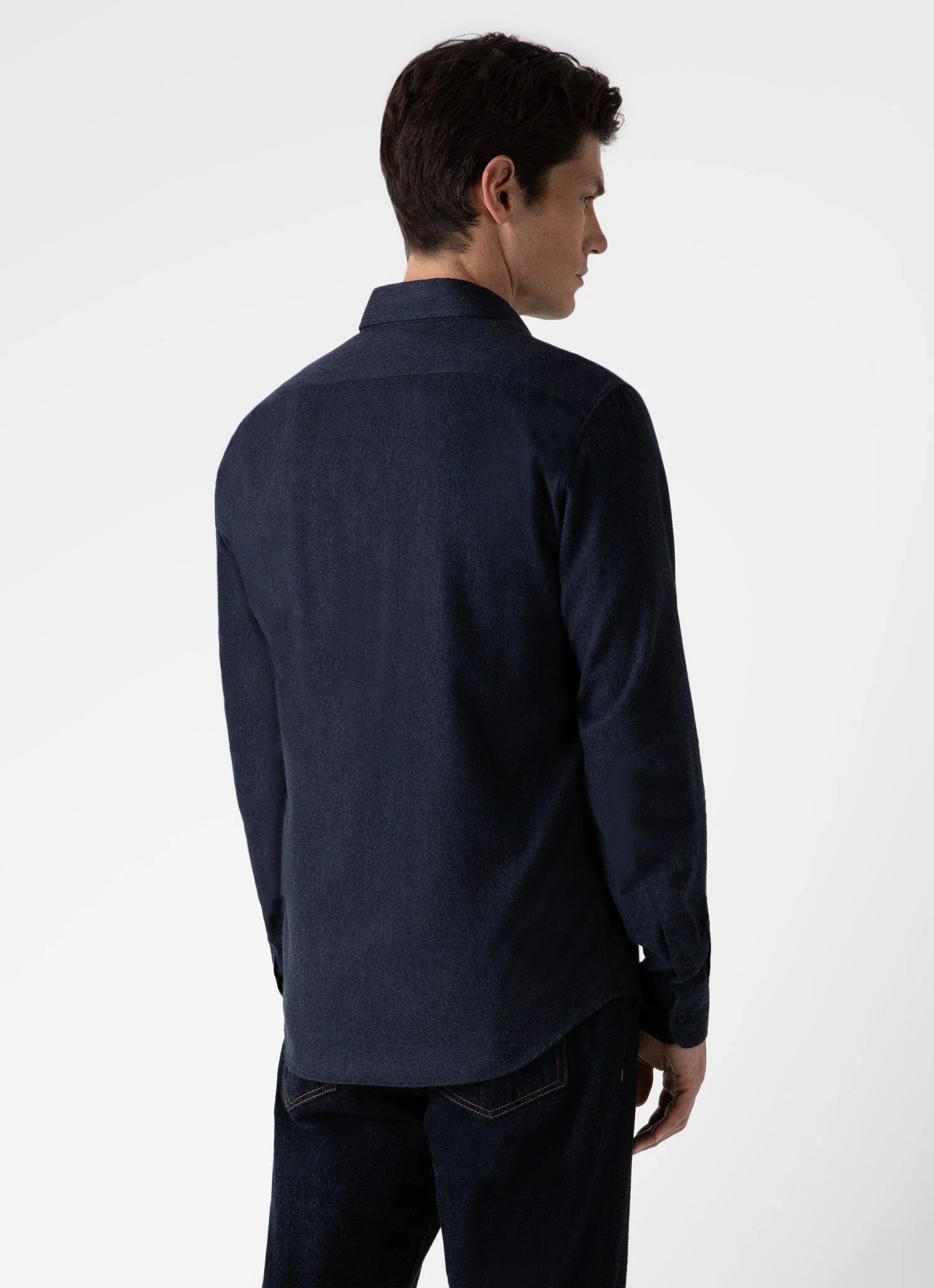 Brushed Cotton Flannel Shirt - Navy Melange