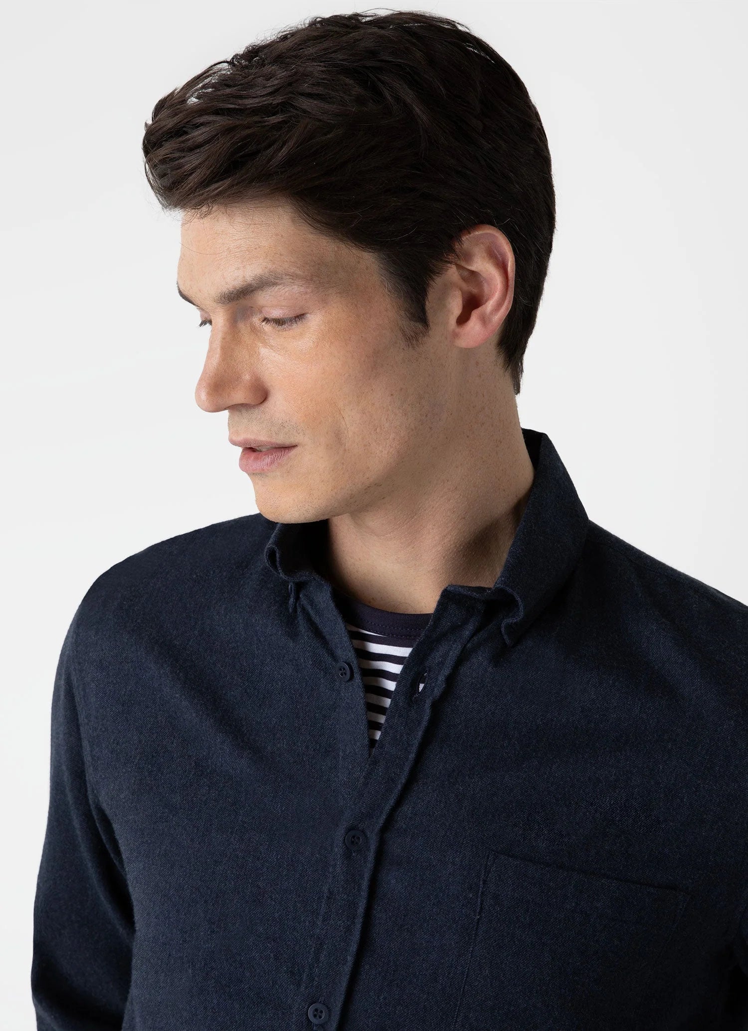 Brushed Cotton Flannel Shirt - Navy Melange